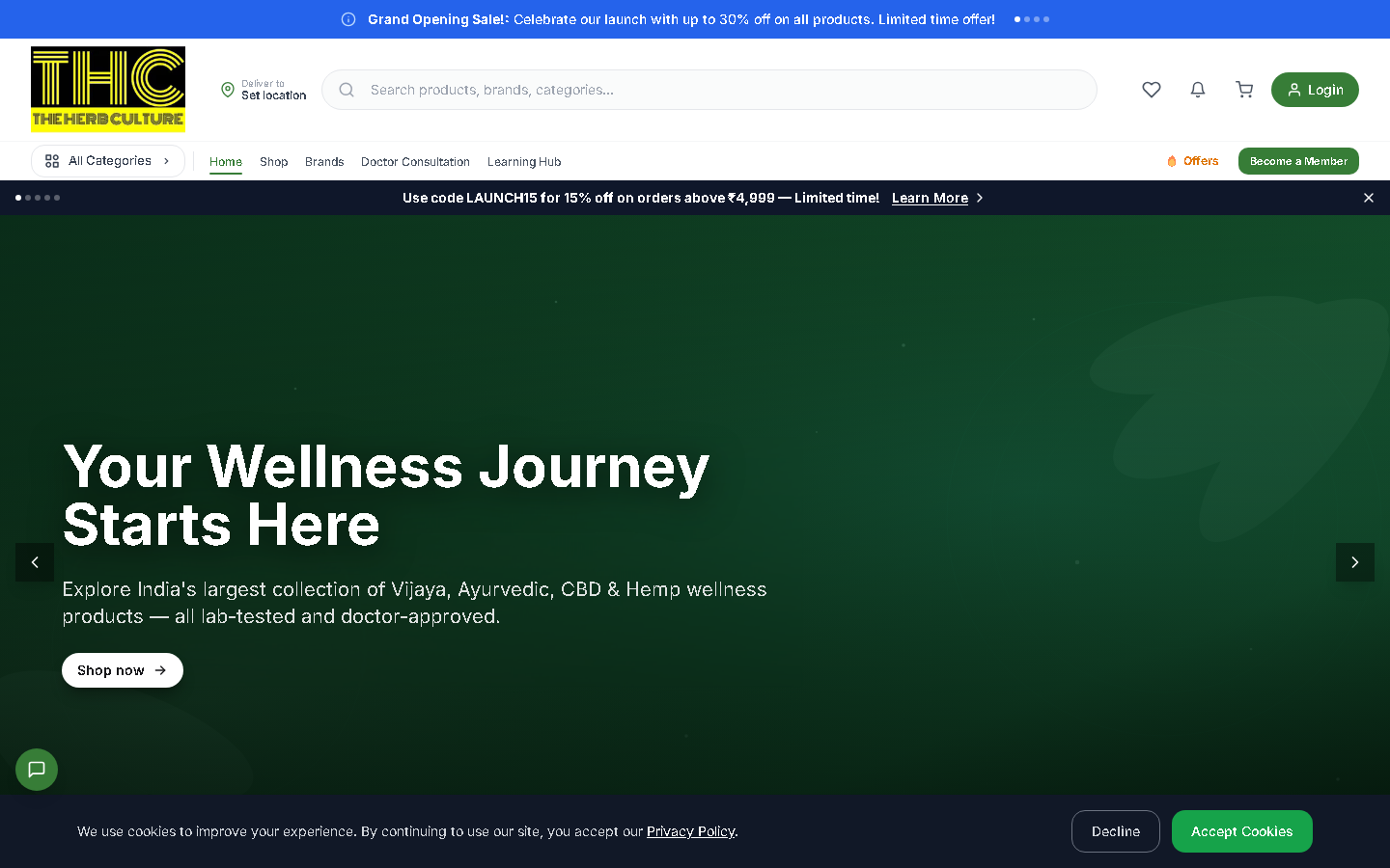 THC Store — live site screenshot
