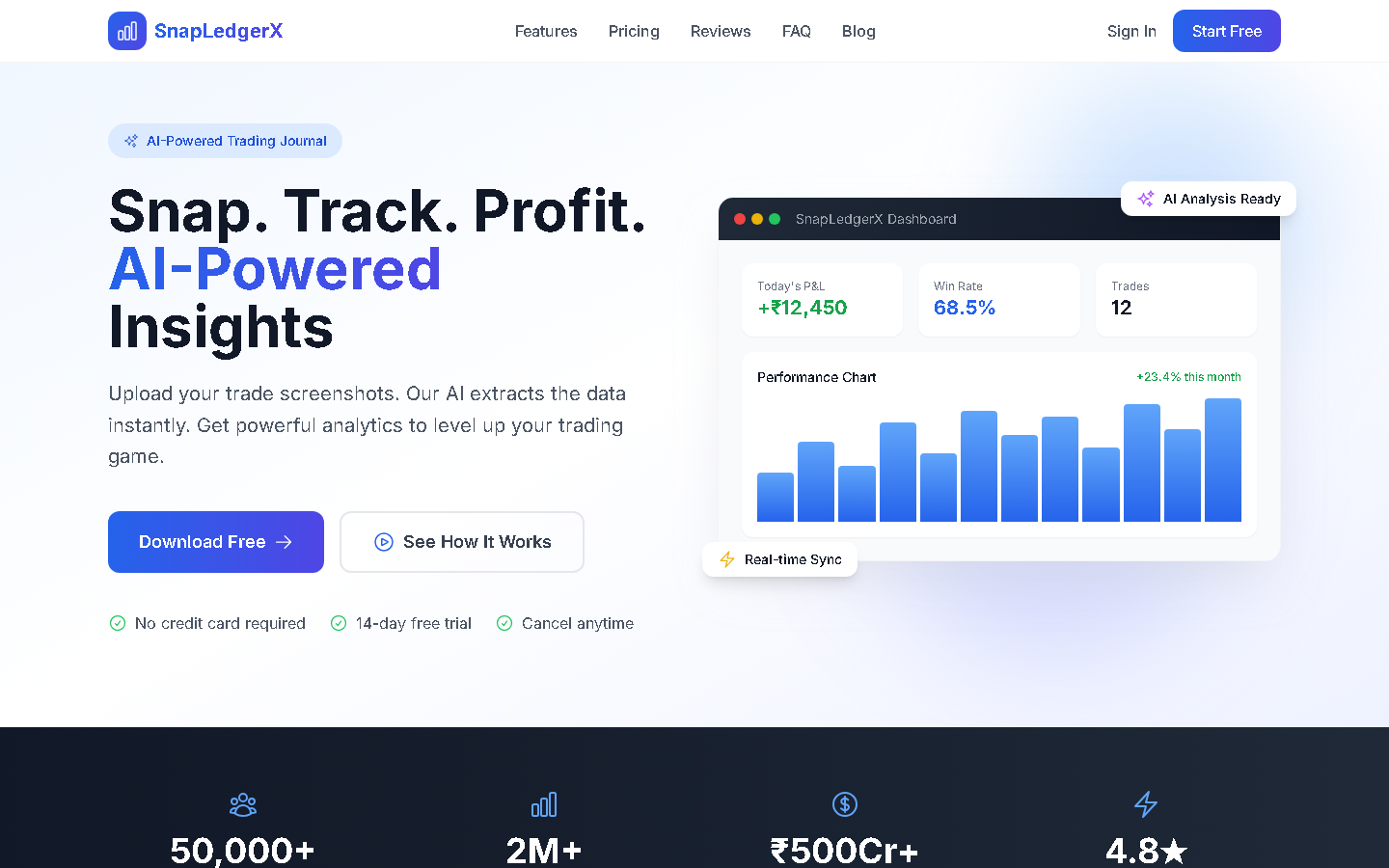 SnapLedgerX — live site screenshot